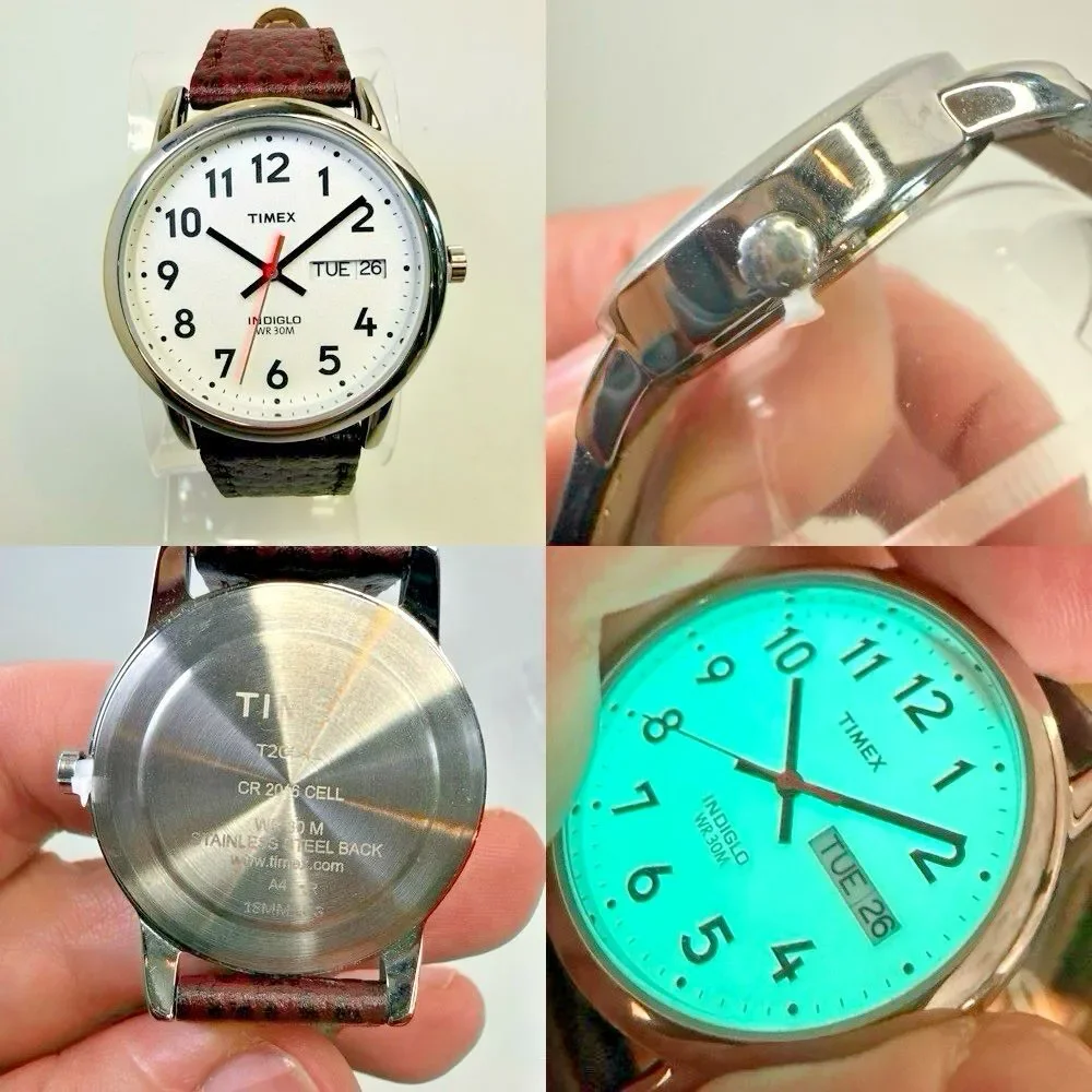 TIMEX Men's Watch T20041 Easy Reader Day/Date Silver Brown Leather 34mm NEW